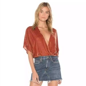 Young Fabulous & Broke Rust Burnt‎ Orange Velvet Plunge Bodysuit